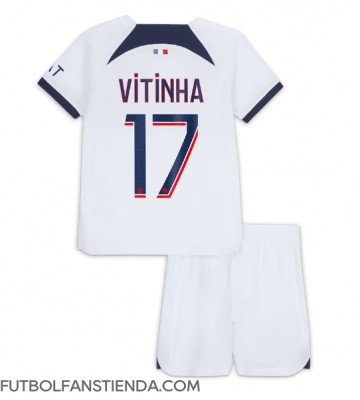 Paris Saint-Germain Vitinha Ferreira #17 Segunda Equipación Niños 2023-24 Manga Corta (+ Pantalones cortos)